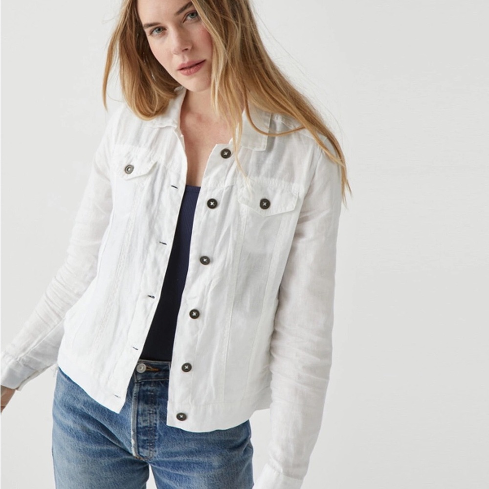 $178 Michael Stars Jean White Linen Lightweight Sheer Button-Up Jacket Size S